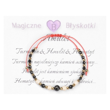 Bransoletka celebrytka czarny TURMALIN HOWLIT HEMATYT ochrona i szczęście